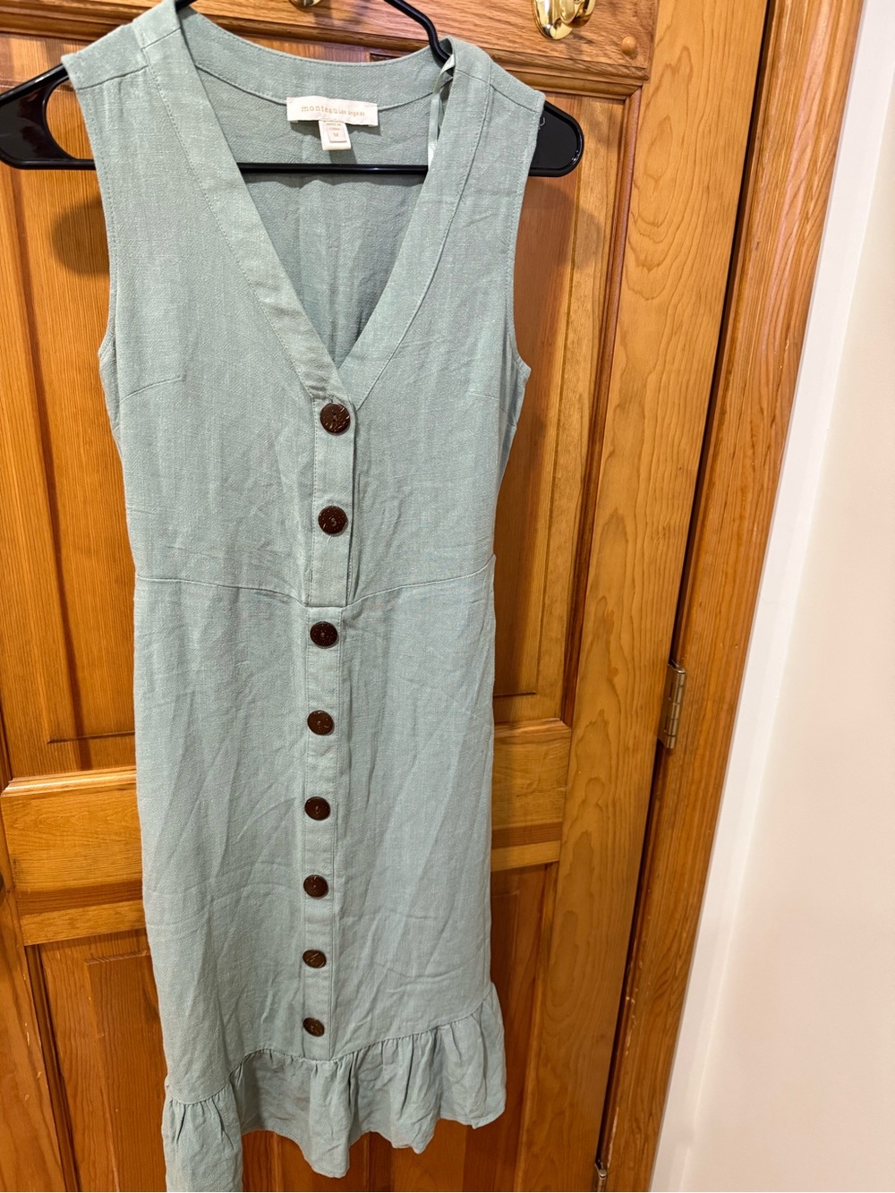 Monteau Sleeveless Button-Front Midi Dress in Sage
